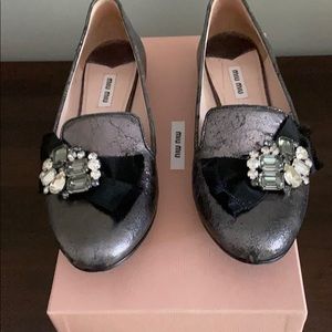 100% Authentic Miu Miu embellished loafers